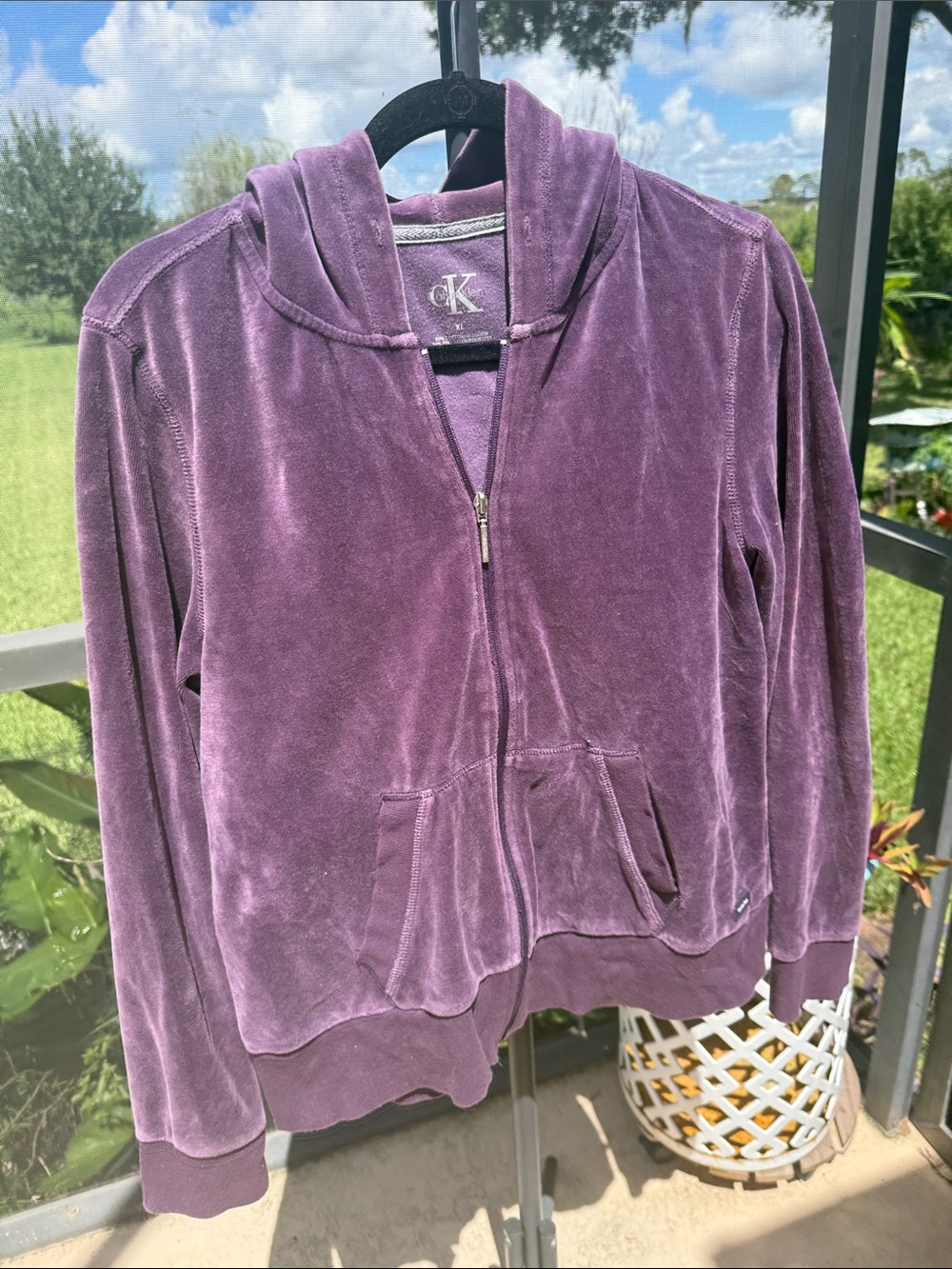 Calvin Klein Purple velour Hooded Teddy Jacket